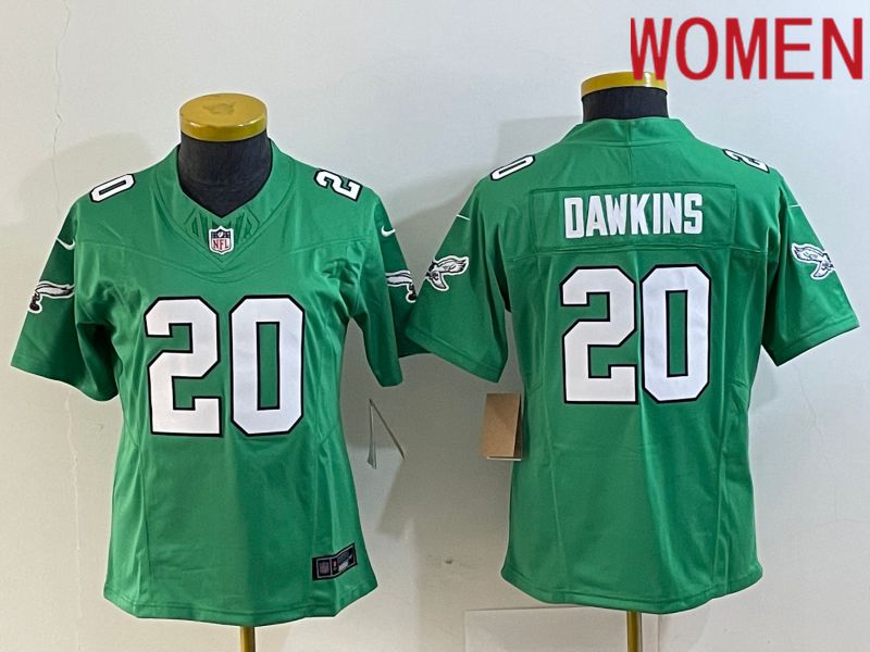 Women Philadelphia Eagles 20 Dawkins Green 2023 Nike Vapor Limited NFL Jersey style 1